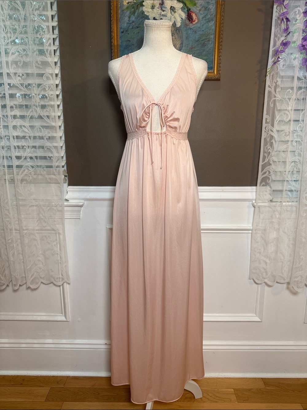 Vintage Miss Elaine Pink Antron Nylon Lace Nightgown Small USA